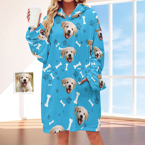 Custom Face Adult Unisex Blanket Hoodie Personalized Blanket Pajama Gift Pet Dog - SantaSocks