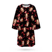 Custom Face Nightdress Personalized Photo Women's Oversized Nightshirt Red Heart Gifts For Her - MyPhotoBoxer