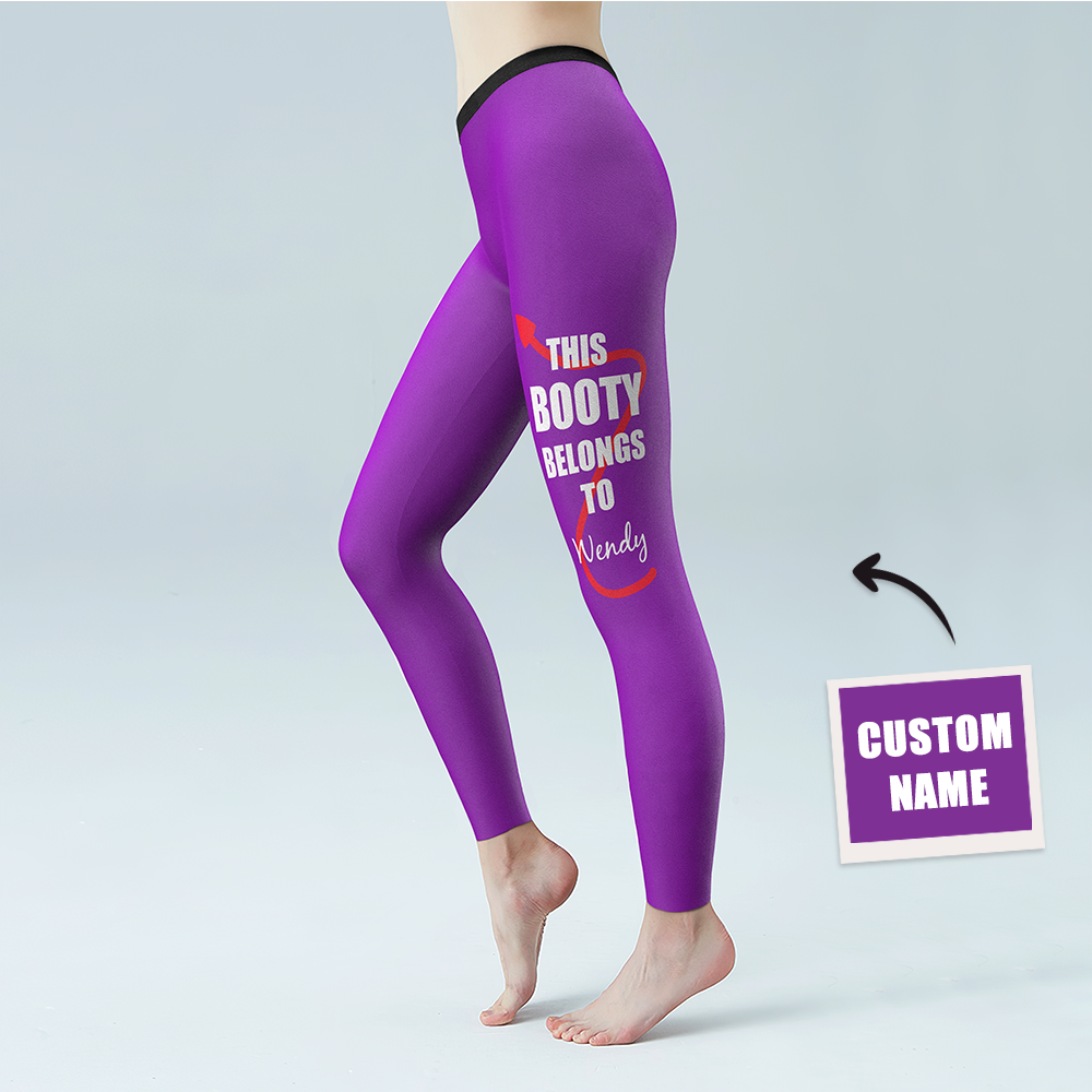 Women's Yoga gym pants Custom Text Leggings - Lower Side Leg Personalized Customized Printed Logo
