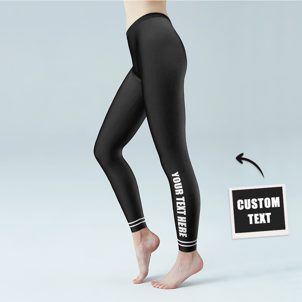 Women's Yoga gym pants Custom Text Leggings - Lower Side Leg Personalized Customized Printed Logo