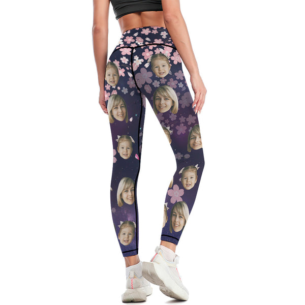 Custom Face Leggings and Tank Top Yoga Clothing Suit Mother's Day Gift - Pink Flowers