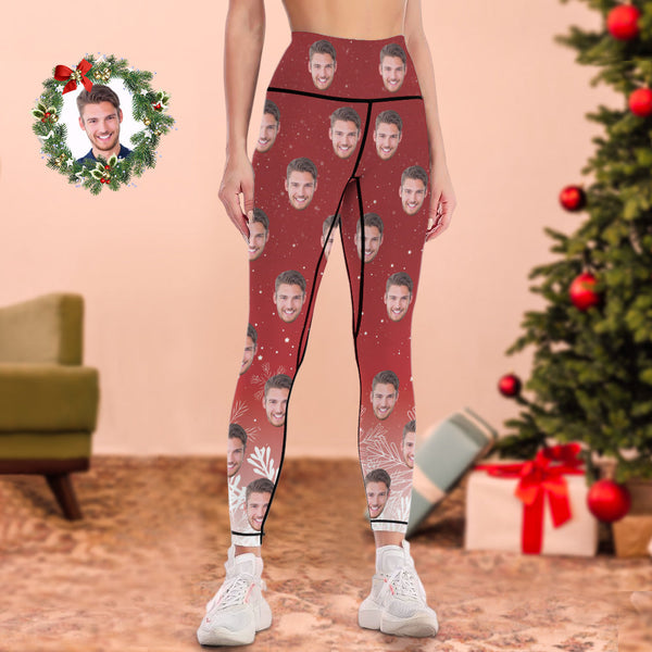 Custom Leggings Yoga Pants Personalized Photo Legging for Woman Christmas Gifts White Snowflake