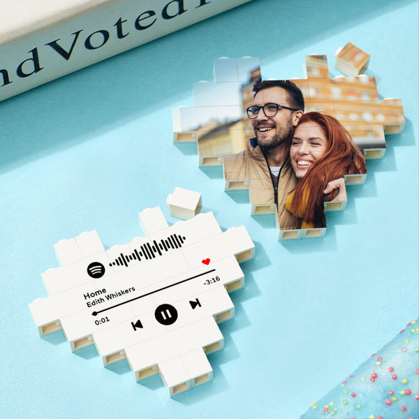 Custom Building Block Puzzle Personalized Photo Brick Heart Shape Photo & Text