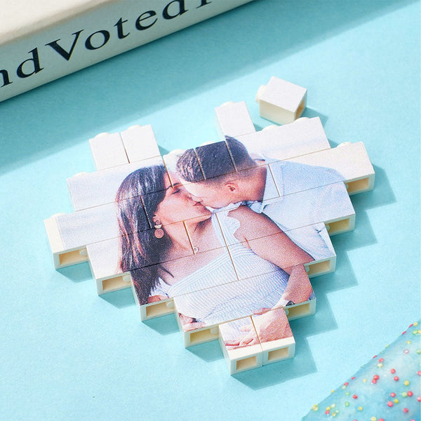 Custom Building Block Puzzle Personalized Photo Brick Heart Shape Double Sided Photo