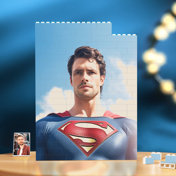 Personalized Brick Rectangle Building Photo Block Custom Face Superman Plaque