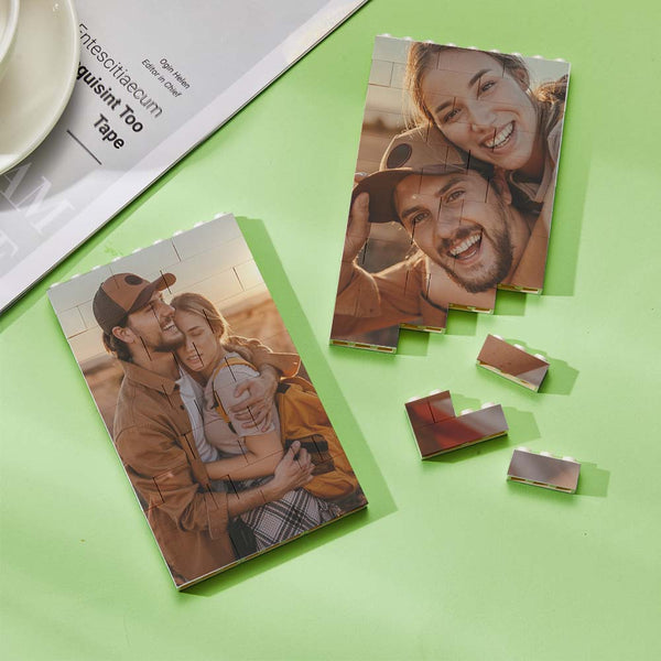 Personalized Building Block Puzzle Vertical Building Photo Brick Custom Double Sided Photo Frame
