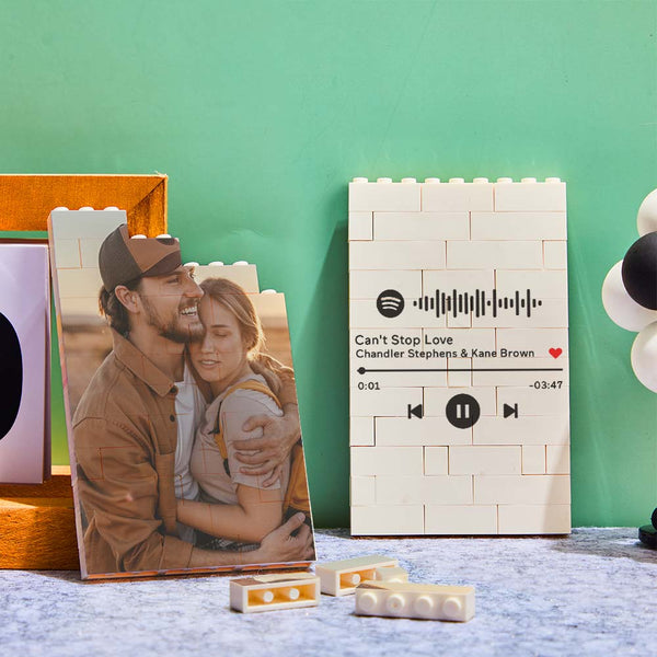 Personalized Building Block Puzzle Vertical Building Photo Brick Music Code Custom Text Frame