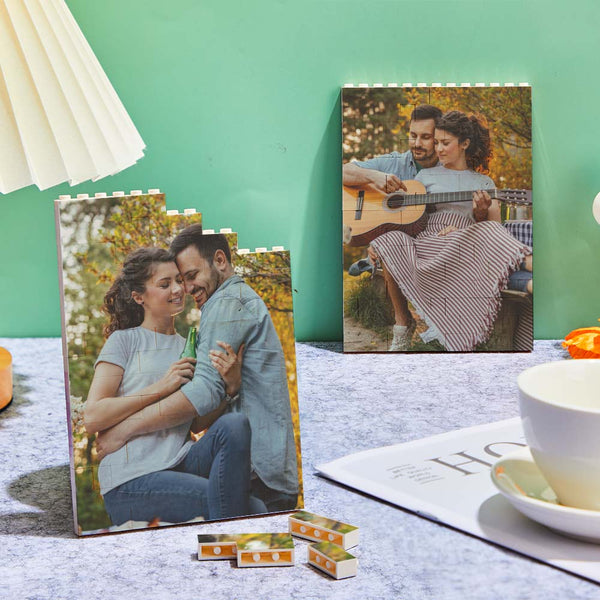 Personalized Building Block Puzzle Vertical Building Photo Brick Custom Double Sided Photo Frame
