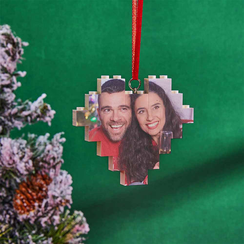 Christmas Ornament Personalized Building Block Puzzle Custom Heart Single Sided Photo Brick