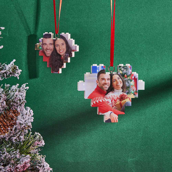 Christmas Ornament Personalized Building Block Puzzle Custom Heart Photo & Text Brick
