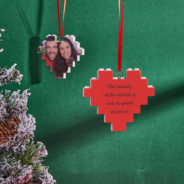 Christmas Ornament Personalized Building Block Puzzle Custom Heart Double Sided Photo Brick