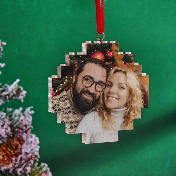 Christmas Ornament Custom Round Photo & Text Brick Personalized Building Block Puzzle