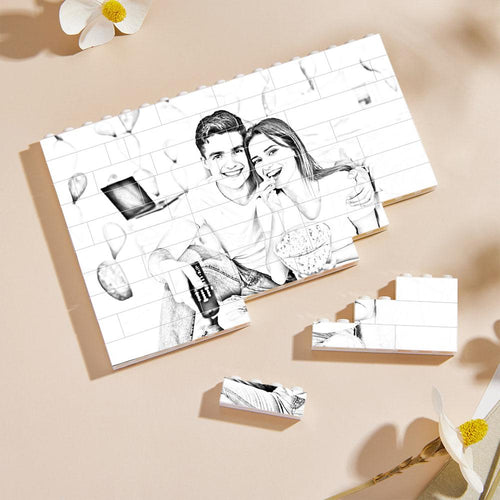 Custom Photo Engraved Effect Building Block Puzzle For Lovers White And Black Color Perfect For Valentine's Day - SantaSocks