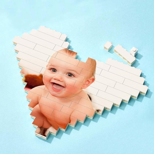 Custom Building Block Puzzle Engraving Personalized Heart Shaped Photo Brick Gift For Children's Day - SantaSocks