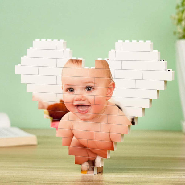 Custom Building Block Puzzle Engraving Personalized Heart Shaped Photo Brick Gift For Children's Day - SantaSocks
