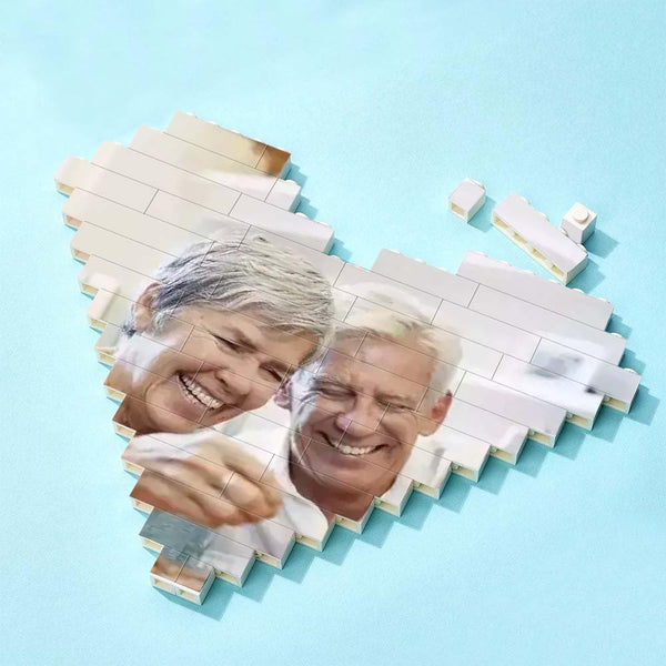 Custom Building Block Puzzle Personalized Heart Shaped Engraving Photo Brick Gift For Anniversary - SantaSocks