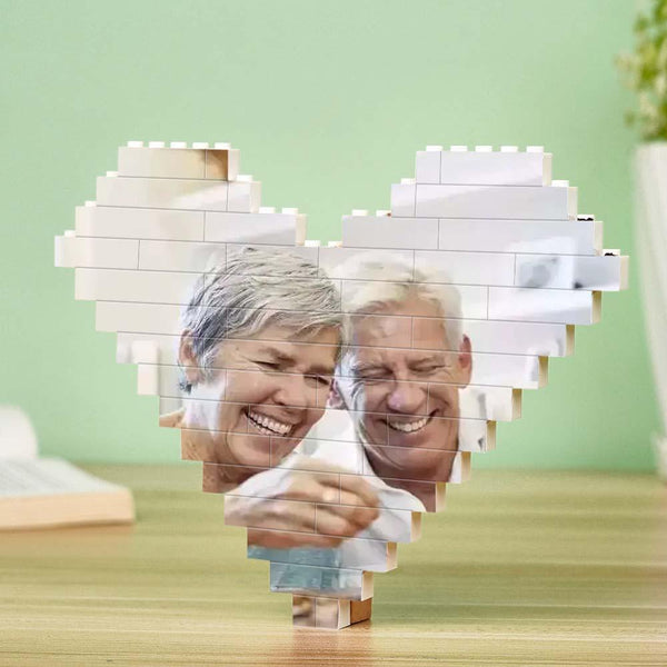 Custom Building Block Puzzle Personalized Heart Shaped Engraving Photo Brick Gift For Anniversary - SantaSocks