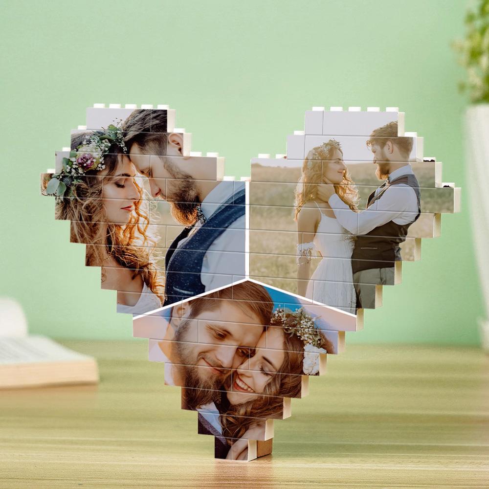 Gifts For Lover Custom Multiphoto Building Block Puzzle Personalized Photo Brick Heart Shaped - SantaSocks