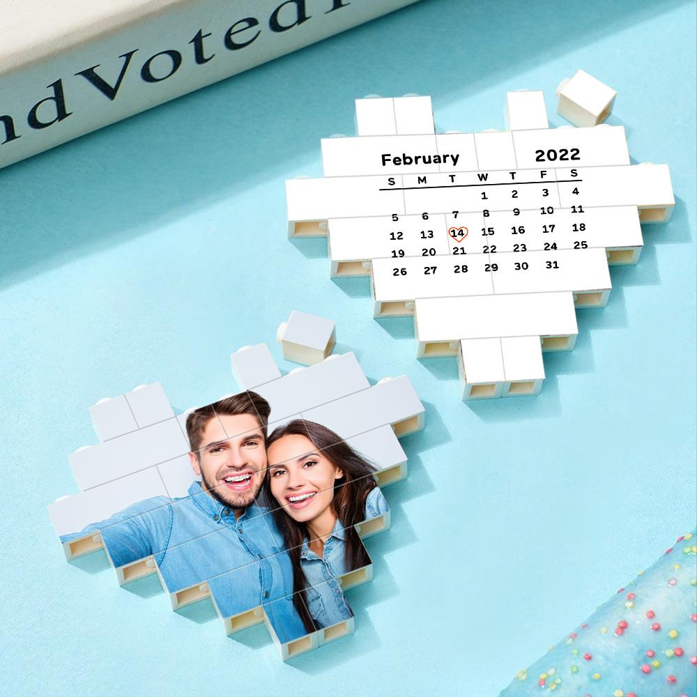 Custom Building Block Puzzle Personalized Heart Shaped Photo & Special Date Brick Gift for Couples - SantaSocks