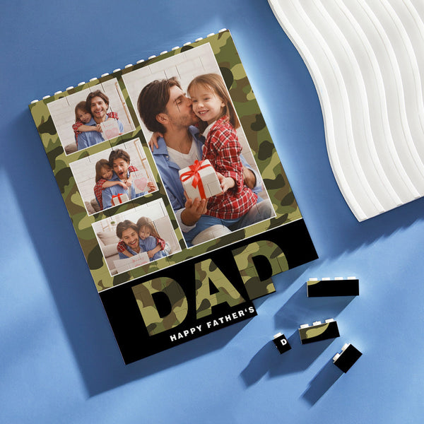 Custom Building Block Puzzle Vertical Camouflage Building Photo Brick for Dad Happy Father's Day