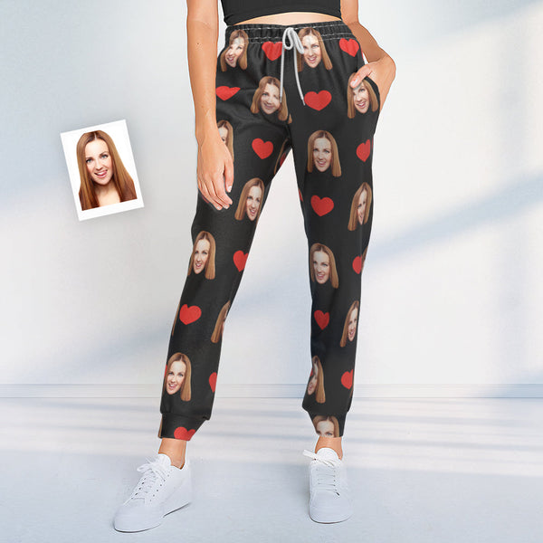 Custom Sweatpants Unisex Joggers with Face Heart Pattern