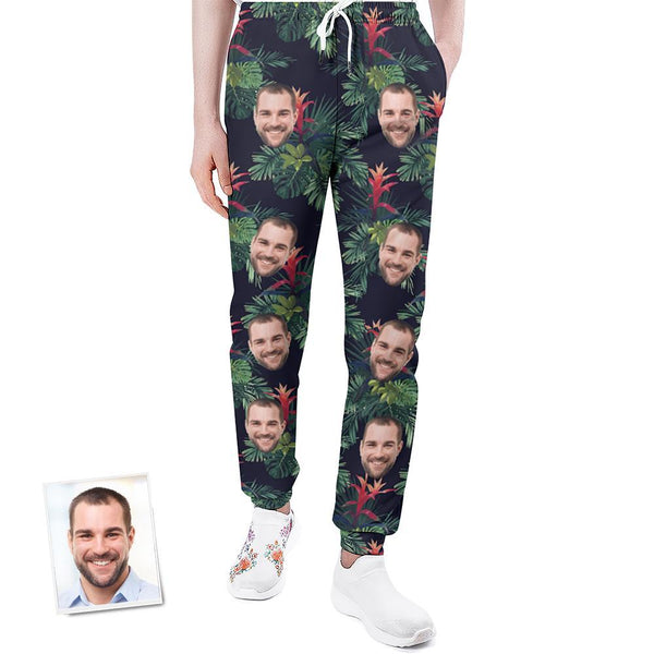 Custom Face Sweatpants Personalized Leaves Design Unisex Joggers - Gift for Lover