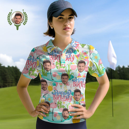 Custom Face Polo Shirts Personalized Happy Birthday Themed Shirts for Women