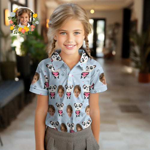 Custom Face Kids Polo Shirts Personalized Photo Shirt Cute Panda