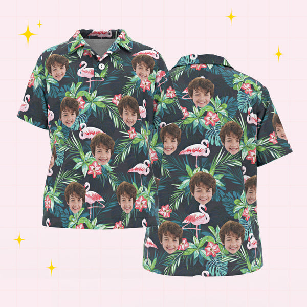Custom Face Kids Polo Shirts Personalized Photo Hawaiian Style Shirt Flamingo Flower
