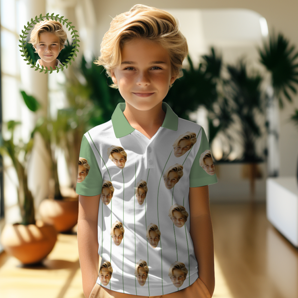 Custom Face Kids Polo Shirts Personalized Photo Shirt Green Stripes