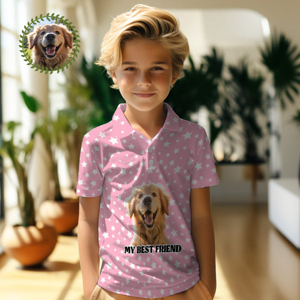 Custom Face Kids Polo Shirts Personalized Pet Photo Shirt Red Plaid My Best Friend