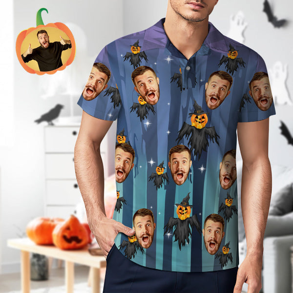Men's Custom Funny Face Shirt Personalized Golf Shirts For Halloween Gift