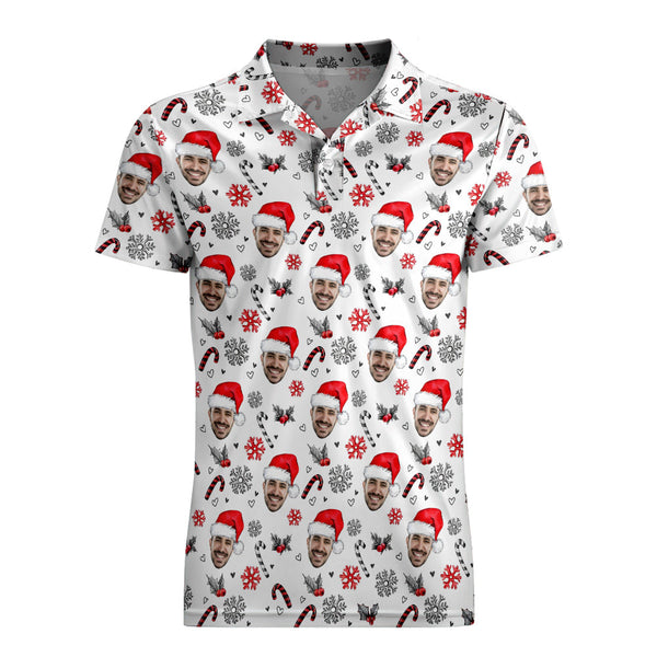 Men's Custom Face Shirt Personalized Short Sleeve Golf Shirts Merry Christmas Gift