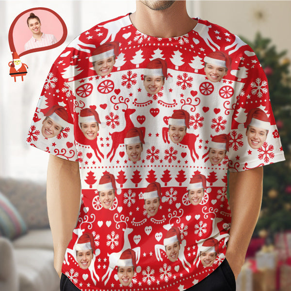 Custom Face T-shirt Christmas Gifts Elk Christmas T-shirt