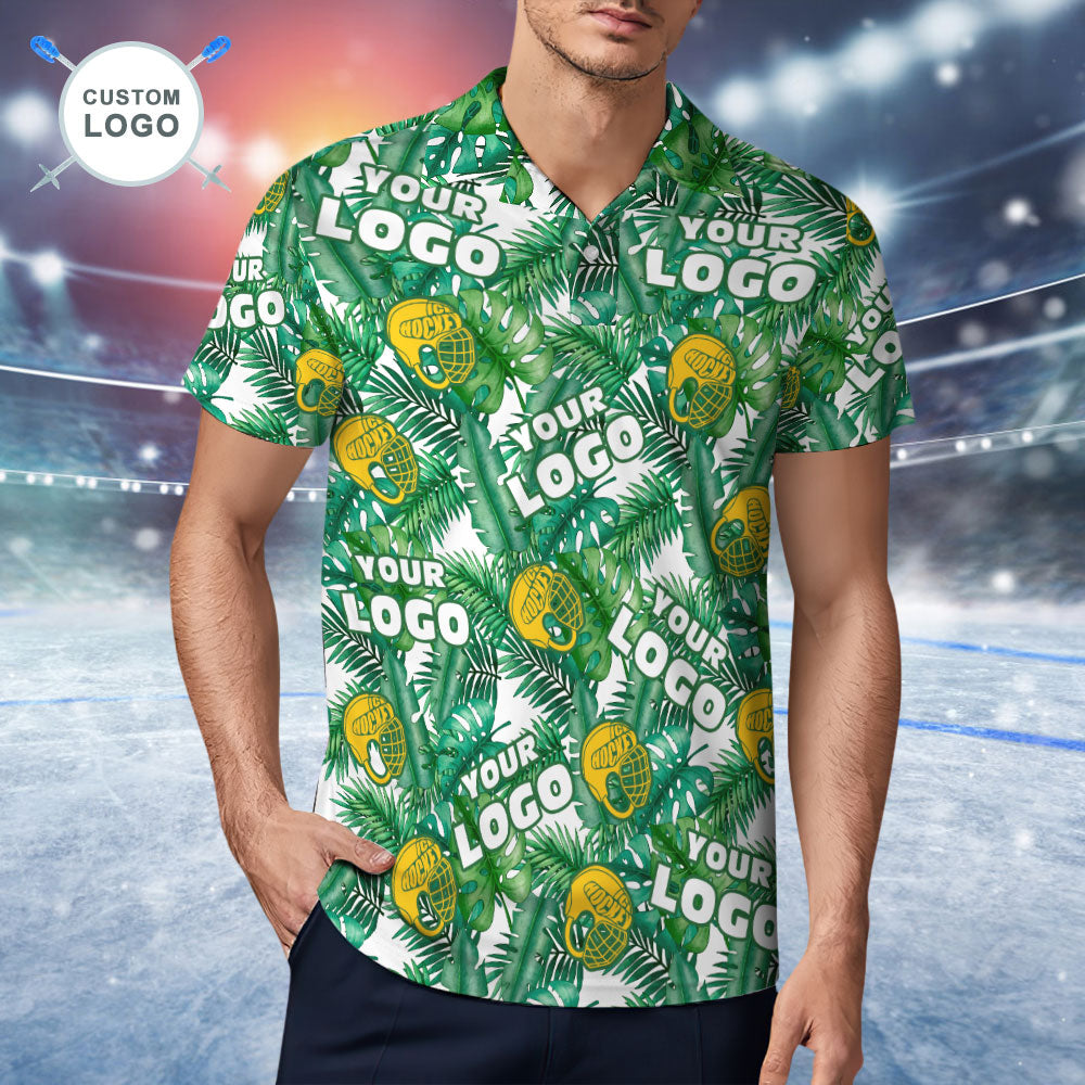 Custom LOGO Short Sleeve Polo Shirt Tropical Ice Hockey Yellow Helmet POLO Shirt For Him