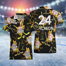 Custom LOGO Number Name Short Sleeve Polo Shirt Hockey Tropical Black & Yellow Shirt For Him