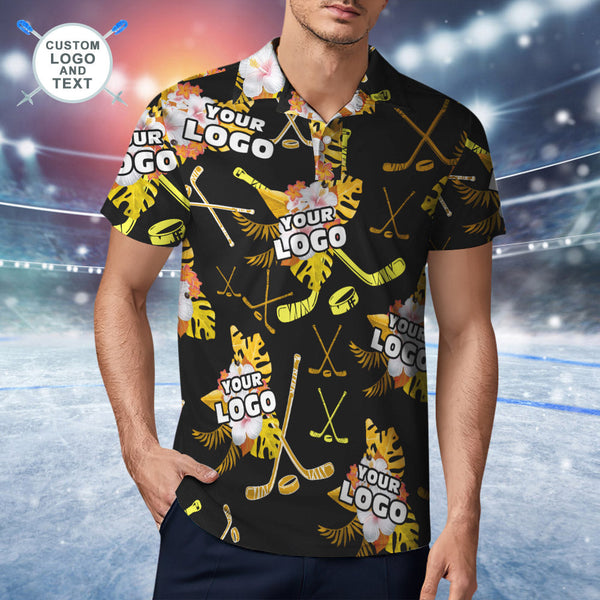 Custom LOGO Number Name Short Sleeve Polo Shirt Hockey Tropical Black & Yellow Shirt For Him