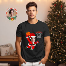 Custom Christmas Face T-shirt  Christmas Santa Claus Dunking A Basketball Funny  T-Shirt