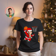 Custom Christmas Face T-shirt  Christmas Santa Claus Dunking A Basketball Funny  T-Shirt