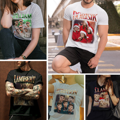 Personalized Photo Vintage Tee Custom Name and Photo T-Shirt Vintage Couple T-shirt