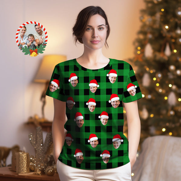 Custom Buffalo Plaid T-shirt Personalized Face T-shirts Merry Christmas