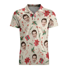 Custom Photo Vintage Short Sleeve Polo Shirt Personalized Christmas Elements Seamless Pattern Golf Shirt Mens Tops