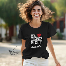Custom Couple Matching T-shirts Mr Never Wrong and Mrs Always Right Valentine's Day Gift