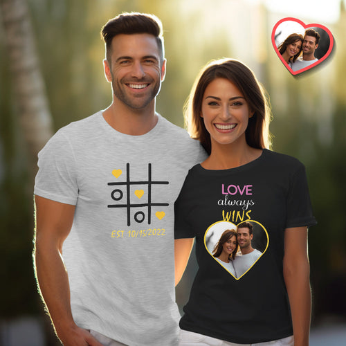 Custom Couple Matching T-shirts Love Always Wins Personalized Matching Couple Shirts Valentine's Day Gift
