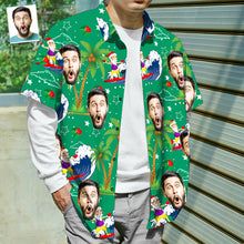 Custom Face Shirt Personalized Photo Men's Hawaiian Shirt Christmas Gift - Surfing Santa