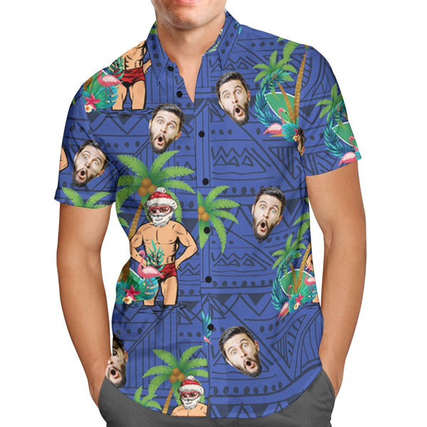 Custom Face Personalized Christmas Hawaiian Shirt Santa Claus on Vacation Holiday Gifts