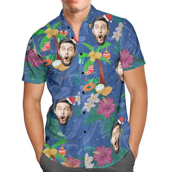Custom Face Personalized Christmas Hawaiian Shirt Coconut Tree
