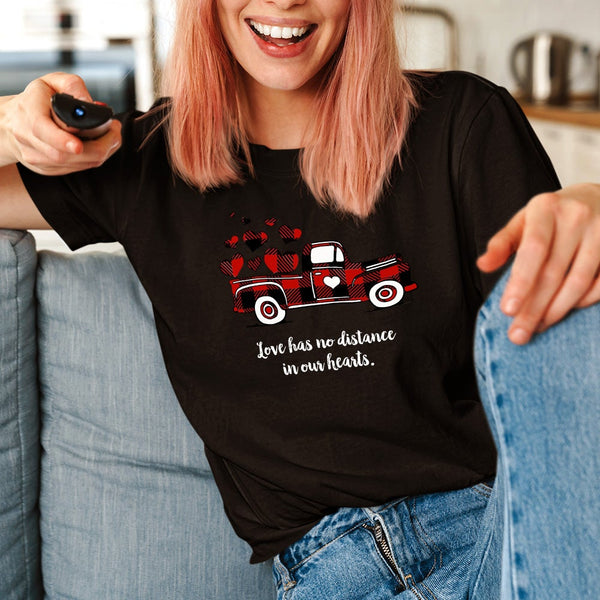 Custom Text Buffalo Plaid Truck T-shirt Personalized Cute Heart T-shirt for Couples