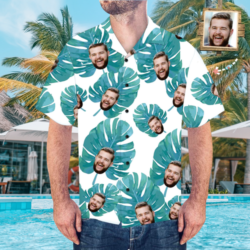 Custom Face Shirt Men's Hawaiian Shirt-Leaves