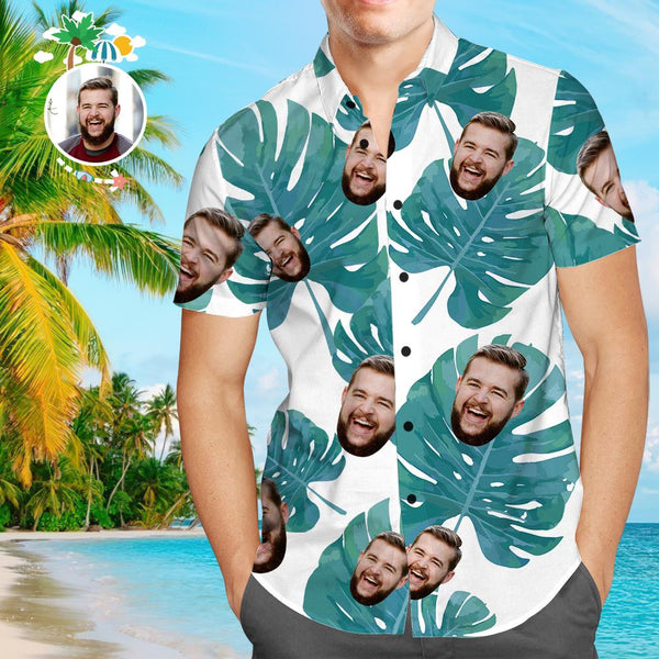 Custom Dog Face Hawaiian Shirt Custom Tropical Shirts Green Leaves Beach Shirt